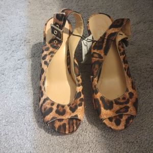 Leopard open toe wedge sandals